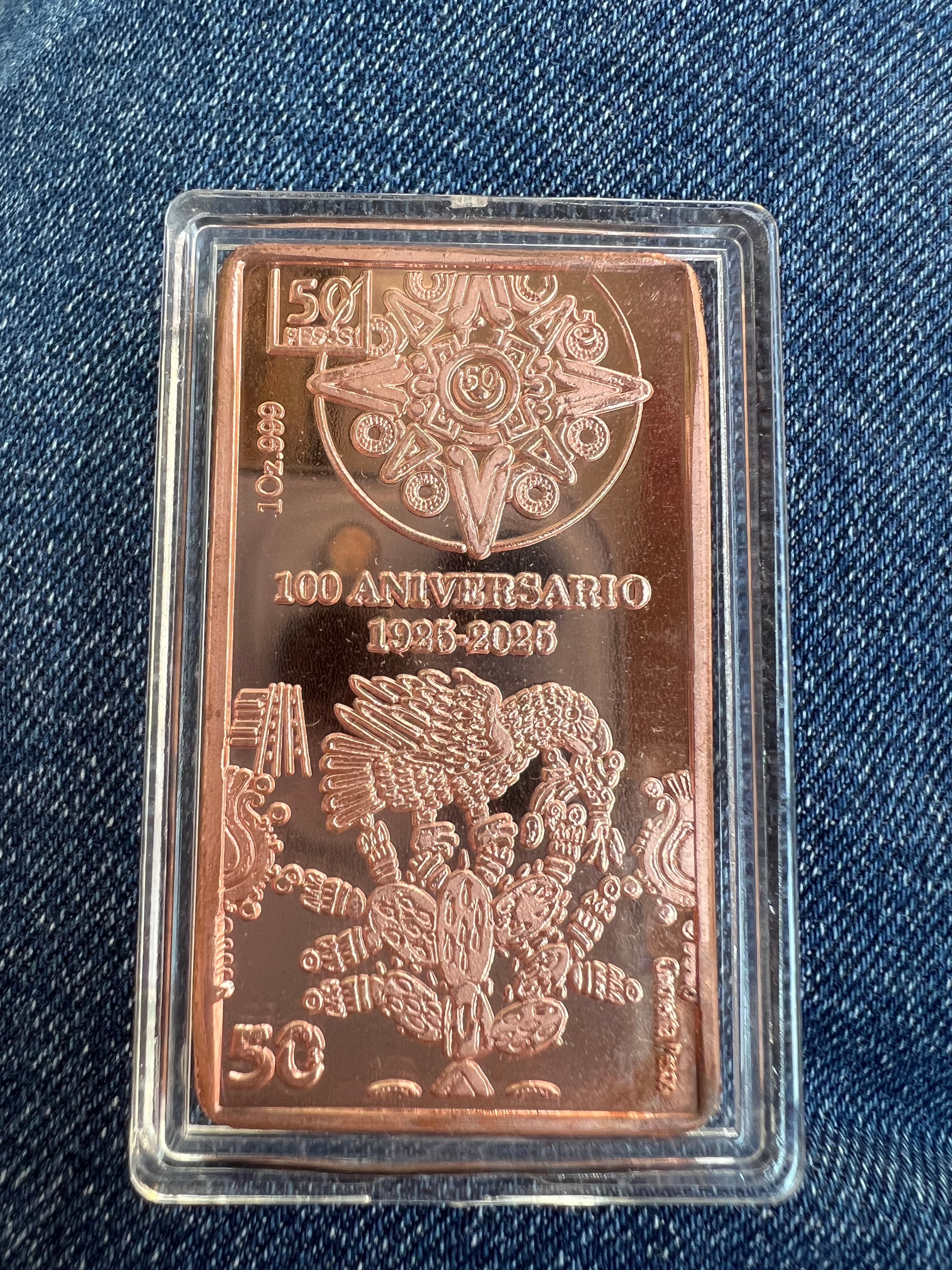 Lingote 50 pesos ajolote